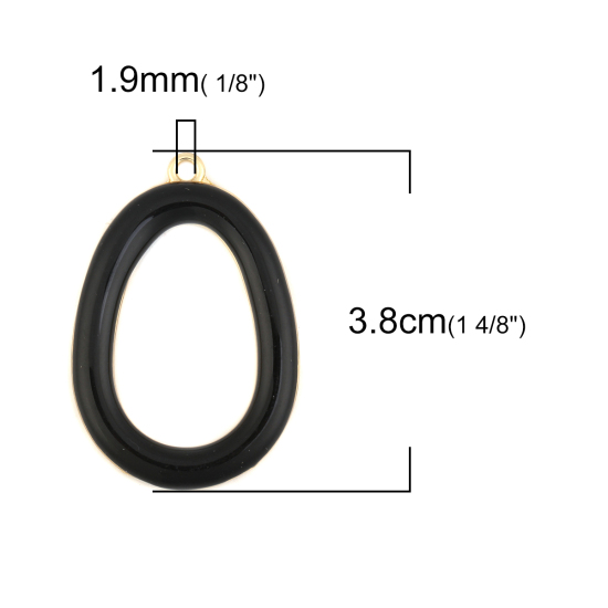 Immagine di Lega di Zinco Ciondoli Ovale Oro Placcato Nero Pieno Smalto 3.8cm x 2.6cm , 5 Pz