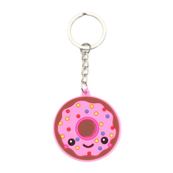 Picture of PVC Keychain & Keyring Silver Tone Multicolor Donut 10.9cm long, 10 PCs
