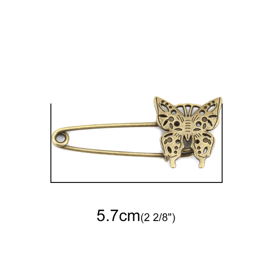 Bild von Zinklegierung Brosche Schmetterling Bronzefarbe 57mm x 25mm, 5 Stück