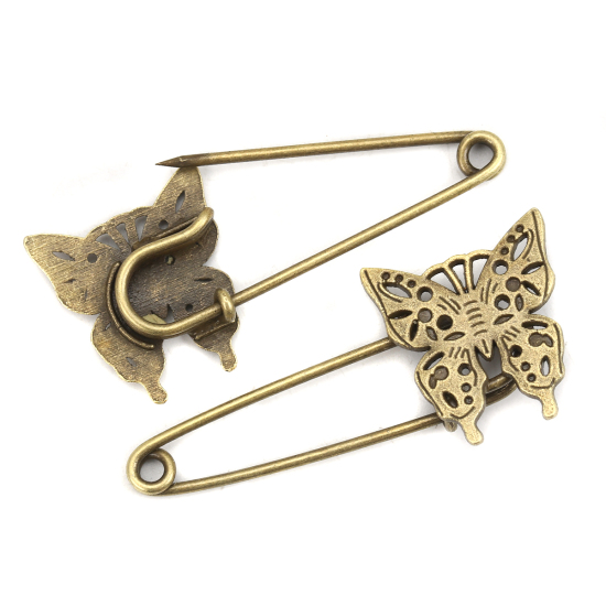 Picture of Zinc Based Alloy Pin Brooches Findings Butterfly Animal Antique Bronze 57mm(2 2/8") x 25mm(1"), 5 PCs