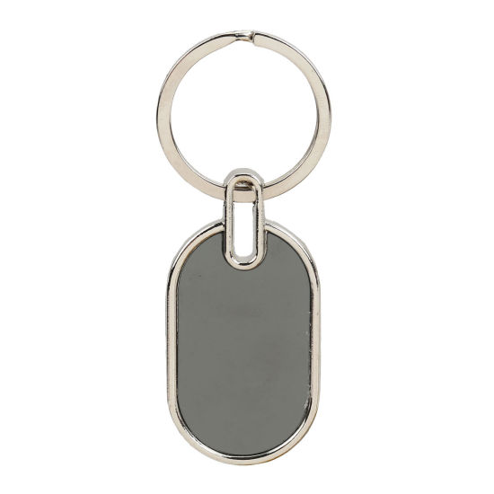 Picture of Zinc Based Alloy Keychain & Keyring Silver Tone Gunmetal Oval 82mm x 29mm, 2 PCs