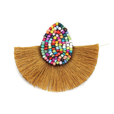 Image de Pendentifs Franges en Perles de Rocailles Verre & Polyester Goutte d'Eau Kaki 60mm x 52mm, 3 Pcs