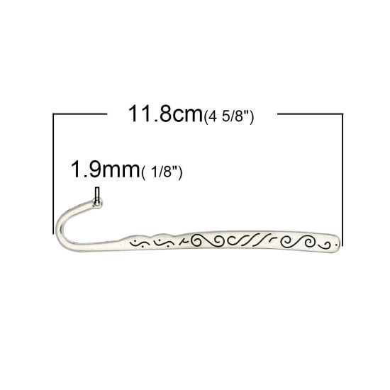 Picture of Zinc Based Alloy Bookmark Antique Silver Color W/ Loop Carved Pattern 11.8cm(4 5/8") x 2.6cm（1"）, 10 PCs