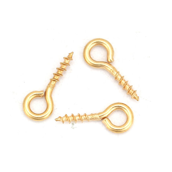 Picture of Stainless Steel Screw Eyes Bails Top Drilled Findings Gold Plated 10mm( 3/8") x 4mm( 1/8"), 100 PCs