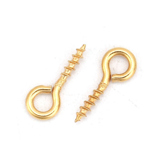 Picture of Stainless Steel Screw Eyes Bails Top Drilled Findings Gold Plated 10mm( 3/8") x 4mm( 1/8"), 100 PCs