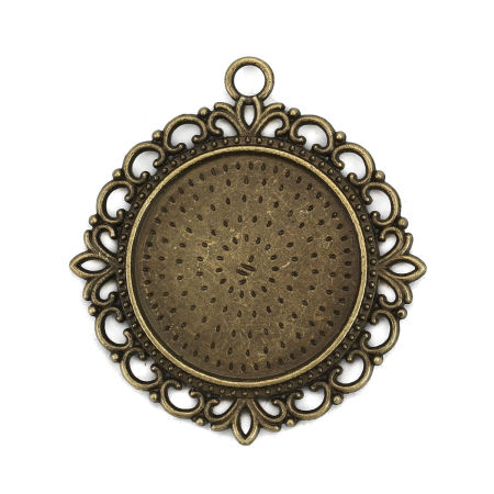 Picture of Zinc Based Alloy Cabochon Settings Pendants Round Disc