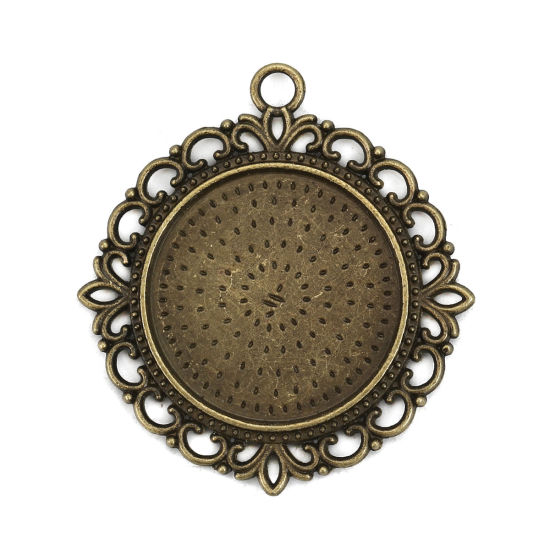 Picture of Zinc Based Alloy Cabochon Settings Pendants Round Antique Bronze (Fits 25mm Dia. Double Sided) 43mm x 40mm, 5 PCs