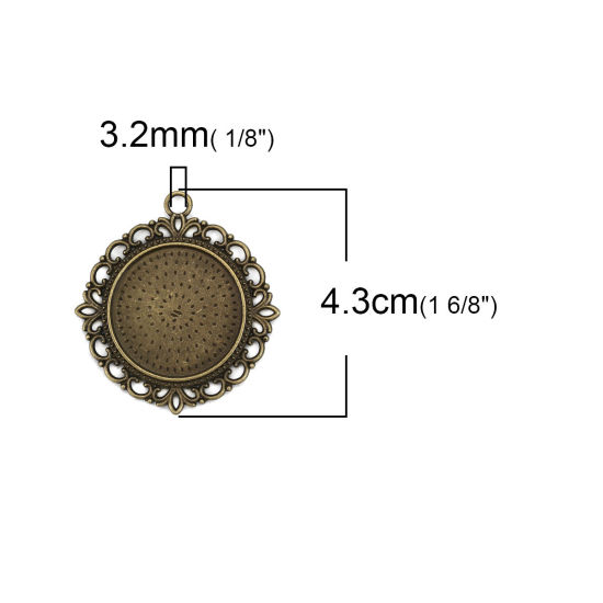 Image de Pendentifs Supports à Cabochons en Alliage de Zinc Rond Bronze Antique (Convenable à 25mm Dia Double Face) 43mm x 40mm, 5 Pcs