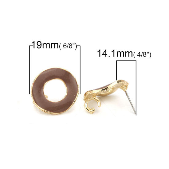 Imagen de Zamak Esmalte Pendientes Ronda Chapado en Oro Café W/ Open Loop 19mm Dia, Post/ Wire: (21 gauge), 10 Unidades