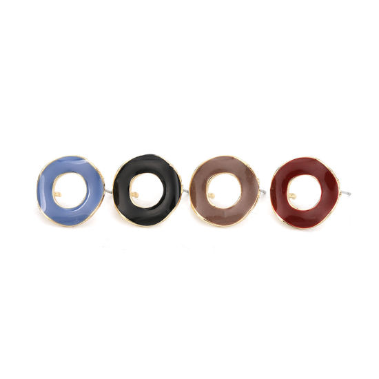 Imagen de Zamak Esmalte Pendientes Ronda Chapado en Oro Café W/ Open Loop 19mm Dia, Post/ Wire: (21 gauge), 10 Unidades