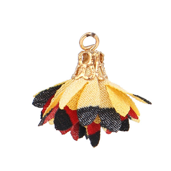 Picture of Zinc Based Alloy & Fabric Tassel Charms Chrysanthemum Flower Gold Plated 18mm x16mm( 6/8" x 5/8") - 17mm x13mm( 5/8" x 4/8"), 20 PCs