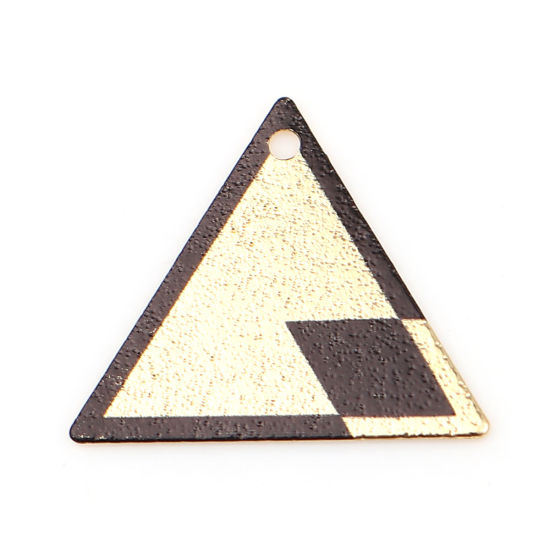 Picture of Zinc Based Alloy Enamel Painting Charms Triangle Gold Plated Black Rhombus Sparkledust 22mm x 19mm, 10 PCs