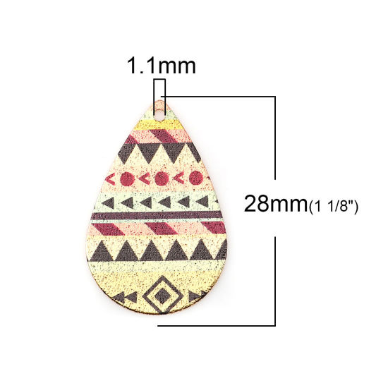 Immagine di Lega di Zinco Pittura di Smalto Charms Goccia Oro Placcato Multicolore Geometria Polvere di Stelle 28mm x 18mm , 10 Pz