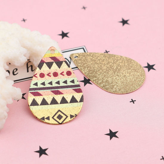 Immagine di Lega di Zinco Pittura di Smalto Charms Goccia Oro Placcato Multicolore Geometria Polvere di Stelle 28mm x 18mm , 10 Pz