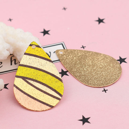 Immagine di Lega di Zinco Pittura di Smalto Charms Goccia Oro Placcato Multicolore Polvere di Stelle 28mm x 18mm , 10 Pz