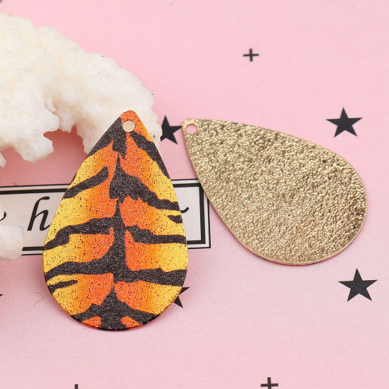 Immagine di Lega di Zinco Pittura di Smalto Charms Goccia Oro Placcato Giallo Strisce di Tigre Polvere di Stelle 28mm x 18mm , 10 Pz