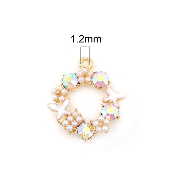 Imagen de Zamak Esmalte Colgantes Charms Anillo Chapado en Oro Blanco Mariposa AB Color Rhinestone Acrílico Imitación de Perla 21mm x 19mm - 20mm x 19mm, 5 Unidades