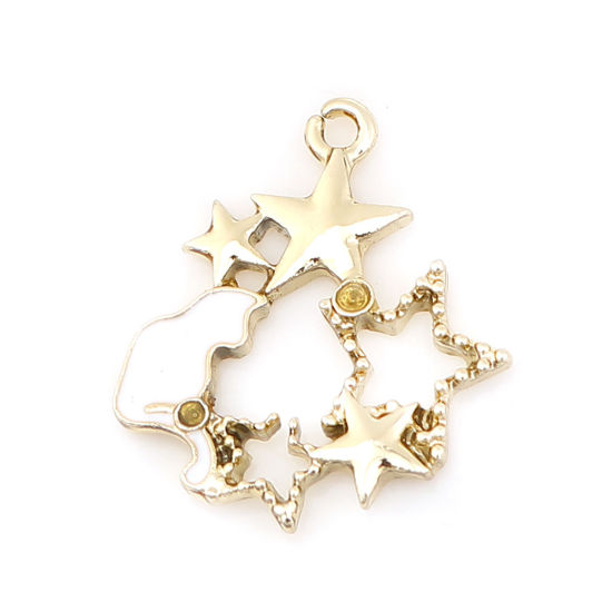 Immagine di Lega di Zinco Charms Irregolare Oro Chiaro Bianco Gatto Trasparente Strass Smalto 21mm x 18mm , 10 Pz