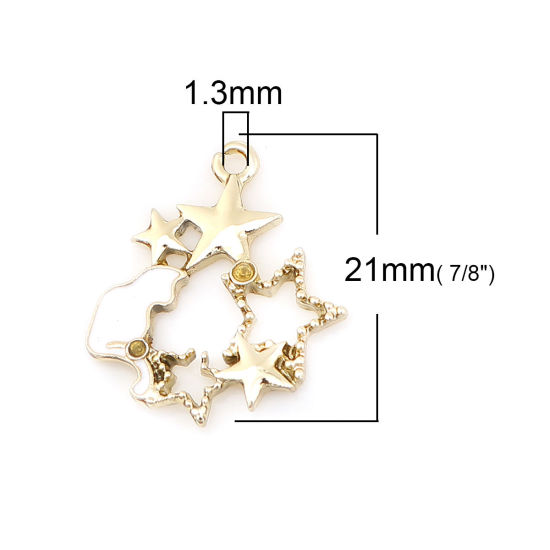 Immagine di Lega di Zinco Charms Irregolare Oro Chiaro Bianco Gatto Trasparente Strass Smalto 21mm x 18mm , 10 Pz