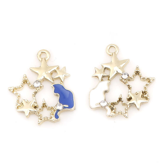 Immagine di Lega di Zinco Charms Irregolare Oro Chiaro Bianco Gatto Trasparente Strass Smalto 21mm x 18mm , 10 Pz