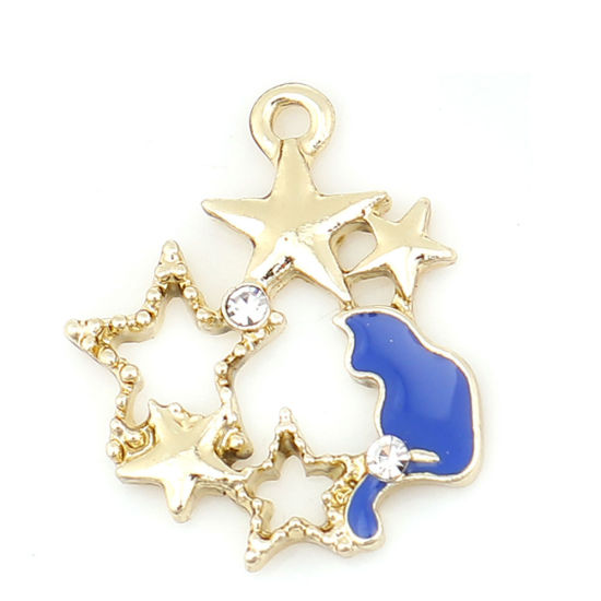 Immagine di Lega di Zinco Charms Irregolare Oro Chiaro Bianco Gatto Trasparente Strass Smalto 21mm x 18mm , 10 Pz