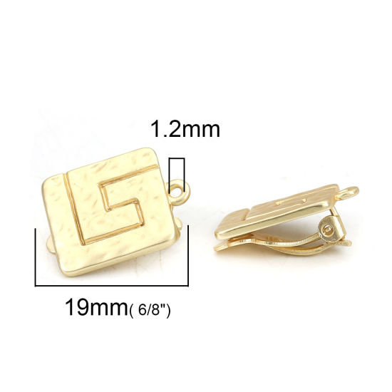 Picture of Zinc Based Alloy Ear Clips Earrings Findings Square Matt Gold W/ Loop 19mm x 16mm, 4 PCs