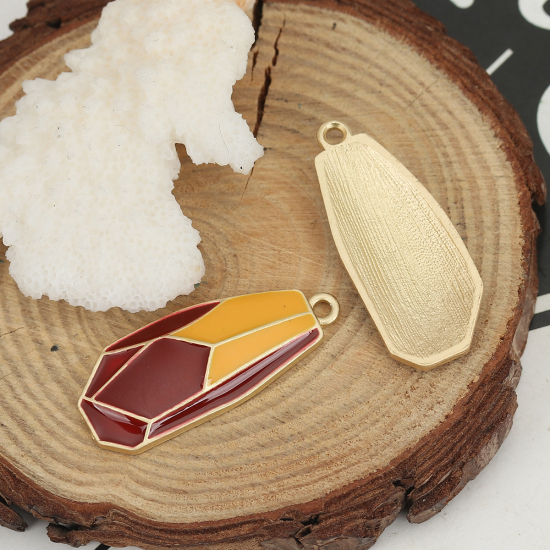 Imagen de Zamak Colgantes Irregular Oro Mate Rojo & Amarillo Esmalte Completo 3.4cm x 1.4cm - 3.3cm x 1.4cm, 5 Unidades