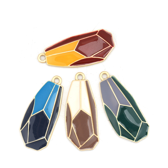 Imagen de Zamak Colgantes Irregular Oro Mate Rojo & Amarillo Esmalte Completo 3.4cm x 1.4cm - 3.3cm x 1.4cm, 5 Unidades