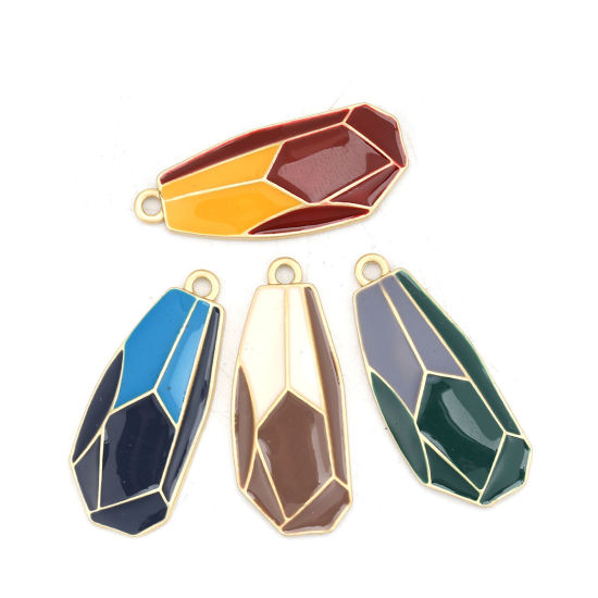 Imagen de Zamak Colgantes Irregular Oro Mate Verde Salvia Esmalte Completo 3.4cm x 1.4cm - 3.3cm x 1.4cm, 5 Unidades