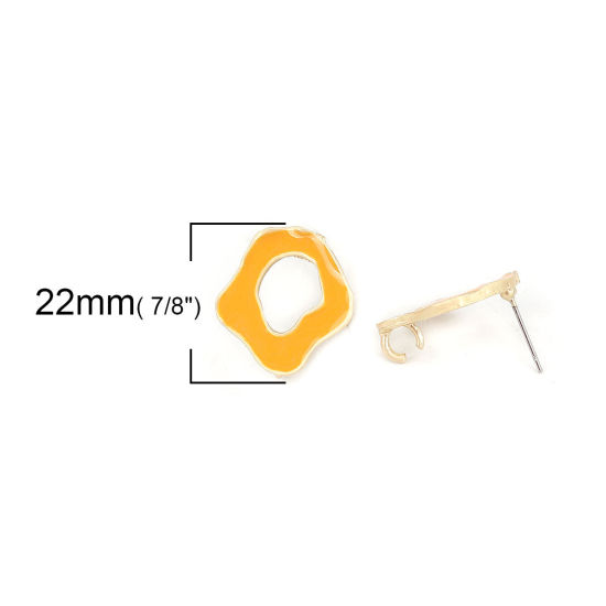 Image de Boucles d'Oreilles Puces Émail en Alliage de Zinc Irrégulier Orange Or Mat Boucle Ouvert 22mm x 20mm, Epaisseur de Fil: (21 gauge), 6 Pcs
