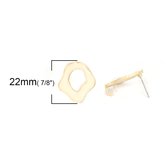 Image de Boucles d'Oreilles Puces Émail en Alliage de Zinc Irrégulier Crème Or Mat Boucle Ouvert 22mm x 20mm, Epaisseur de Fil: (21 gauge), 6 Pcs