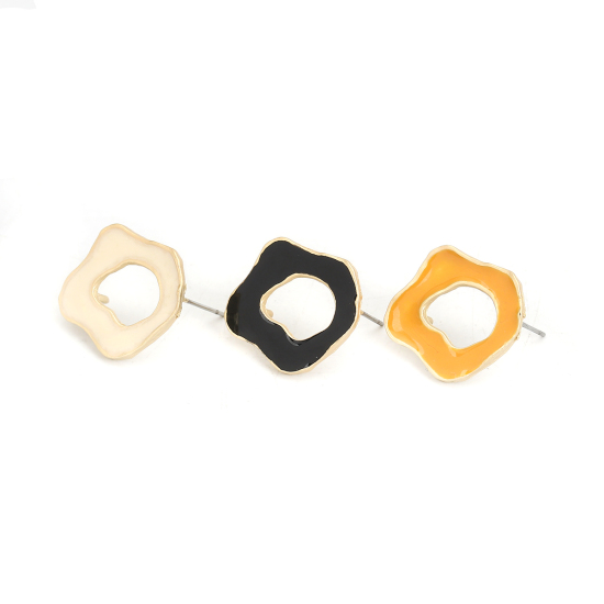 Image de Boucles d'Oreilles Puces Émail en Alliage de Zinc Irrégulier Crème Or Mat Boucle Ouvert 22mm x 20mm, Epaisseur de Fil: (21 gauge), 6 Pcs