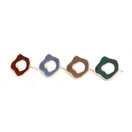 Image de Boucles d'Oreilles Puces Émail en Alliage de Zinc Irrégulier Café Or Mat Boucle Ouvert 22mm x 20mm, Epaisseur de Fil: (21 gauge), 6 Pcs