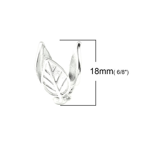 Image de Coupelles en Laiton Fleur Argenté (Apparié à Perle: 12mm Dia) 18mm x 15mm, 5 Pcs