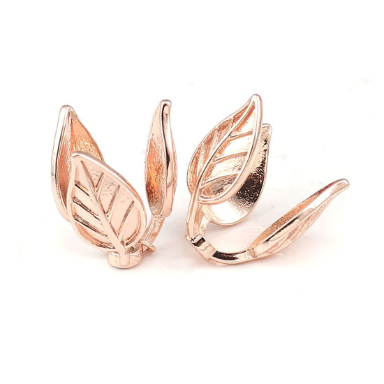 Picture of Brass Beads Caps Flower Rose Gold (Fit Beads Size: 12mm Dia.) 18mm( 6/8") x 15mm( 5/8"), 5 PCs                                                                                                                                                                