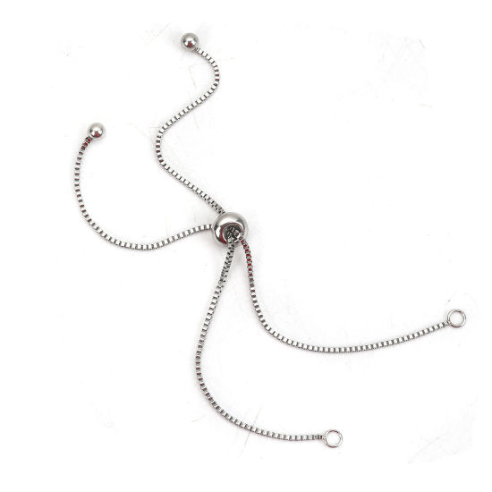 Picture of 304 Stainless Steel Box Chain Adjustable Slider/ Slide Bolo Bracelets Silver Tone 12.6cm(5") long, 1 Piece