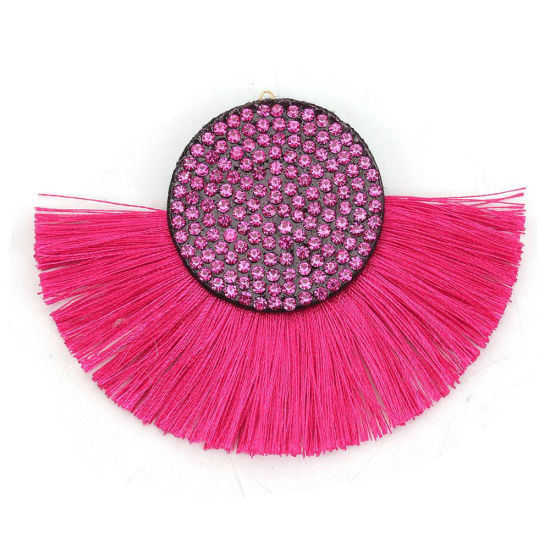 Image de Pendentifs Franges en Polyester Demi-Rond Rouge à Strass Rouge 83mm x 61mm, 5 Pcs