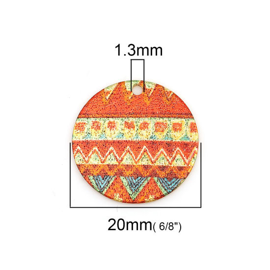 Bild von Zinklegierung Emailmalerei Charms Rund Vergoldet Bunt Geometrisch Sternenstaub 20mm D., 10 Stück