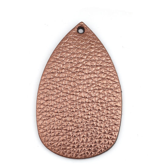 Picture of PU Leather Pendants Drop Golden Brown 58mm(2 2/8") x 36mm(1 3/8"), 10 PCs