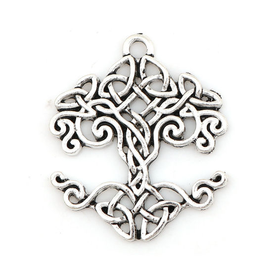 Picture of Zinc Based Alloy Celtic Knot Pendants Irregular Antique Silver Color 32mm(1 2/8") x 27mm(1 1/8"), 10 PCs