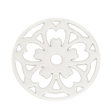 Image de Connecteurs Estampe en Filigrane en Alliage de Fer Rond Argent Mat Fleurs 22mm Dia, 10 Pcs