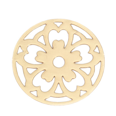 Image de Connecteurs Estampe en Filigrane en Alliage de Fer Rond Doré Fleurs 22mm Dia, 10 Pcs
