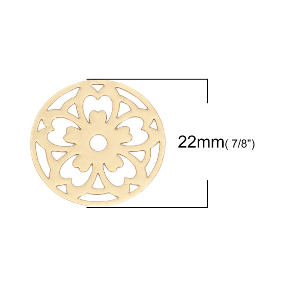 Picture of Iron Based Alloy Filigree Stamping Connectors Round Gold Plated Flower 22mm Dia, 10 PCs