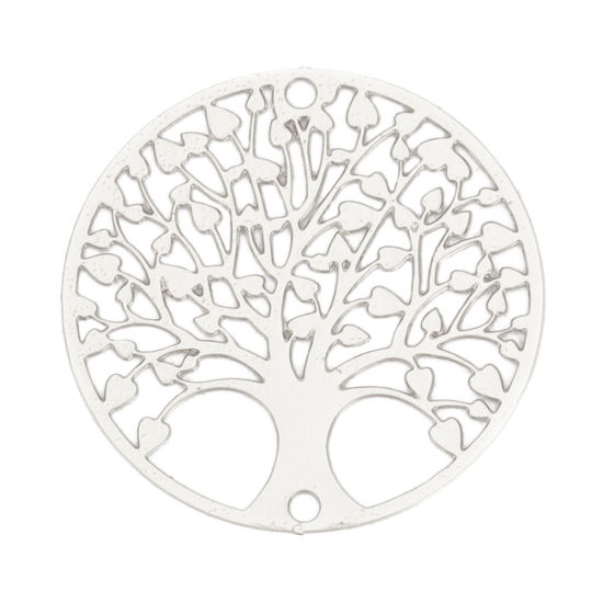 Picture of Iron Based Alloy Filigree Stamping Connectors Round Silver Tone Tree of Life 20mm Dia, 10 PCs