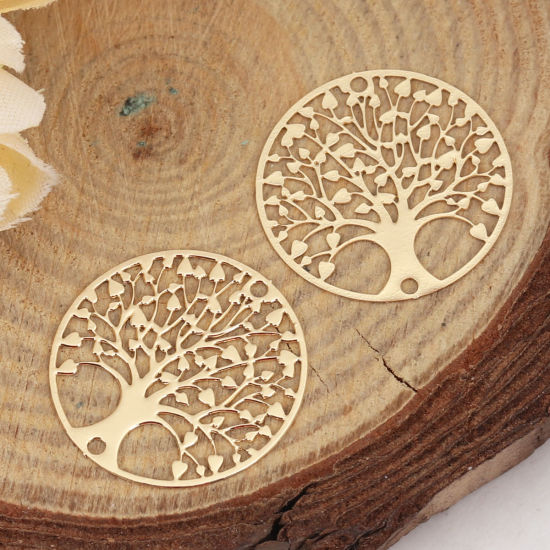 Picture of Iron Based Alloy Filigree Stamping Connectors Round Gold Plated Tree of Life 20mm Dia, 10 PCs