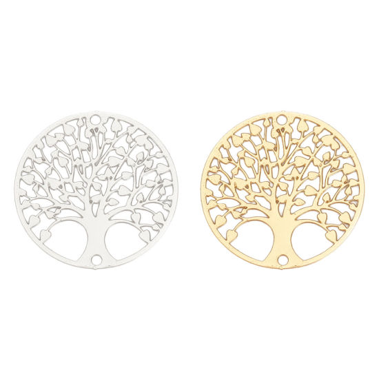 Picture of Iron Based Alloy Filigree Stamping Connectors Round Gold Plated Tree of Life 20mm Dia, 10 PCs