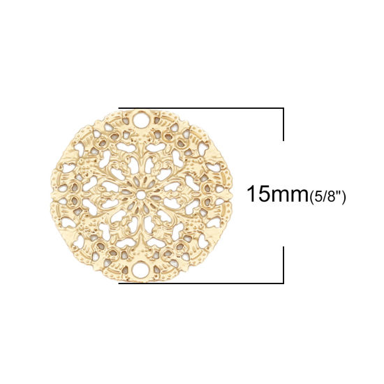 Picture of Iron Based Alloy Filigree Stamping Connectors Round Gold Plated 15mm Dia, 10 PCs