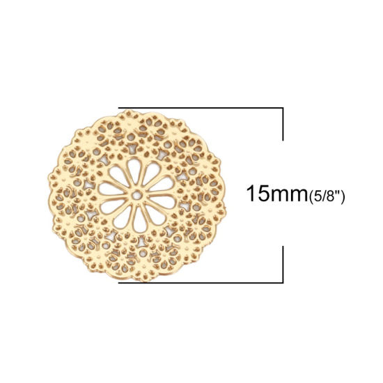 Picture of Iron Based Alloy Filigree Stamping Connectors Round Gold Plated 15mm Dia, 10 PCs