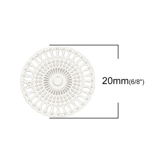 Image de Connecteurs Estampe en Filigrane en Laiton Rond Argent Mat 20mm Dia, 10 Pcs                                                                                                                                                                                   