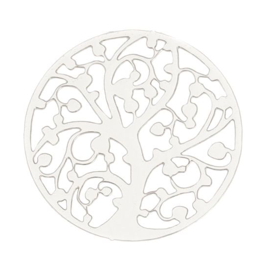 Picture of Iron Based Alloy Filigree Stamping Connectors Round Silver Tone Tree of Life 22mm Dia, 10 PCs
